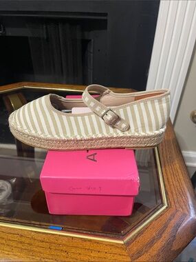 Striped Beige Canvas Mary Jane Espadrille - Women's
